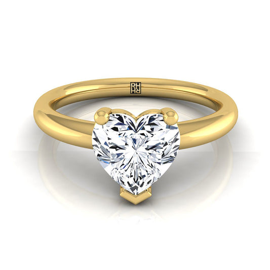 Rounded Comfort Fit Solitaire Heart Shape Engagement Ring Setting in 14K Yellow Gold