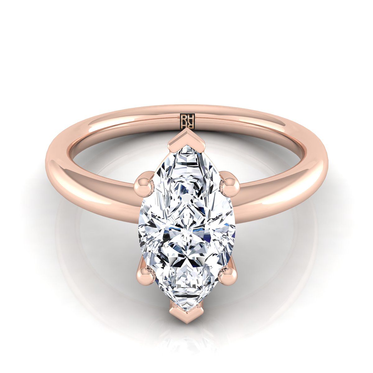 Rounded Comfort Fit Solitaire Marquise, in 14K Rose Gold, prong setting | RockHer