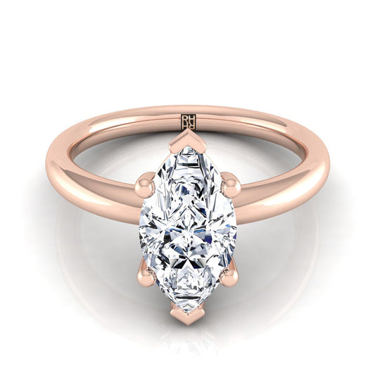 Rounded Comfort Fit Solitaire Marquise, in 14K Rose Gold, prong setting | RockHer