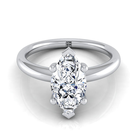 Rounded Comfort Fit Solitaire Marquise, in Platinum, prong setting | RockHer