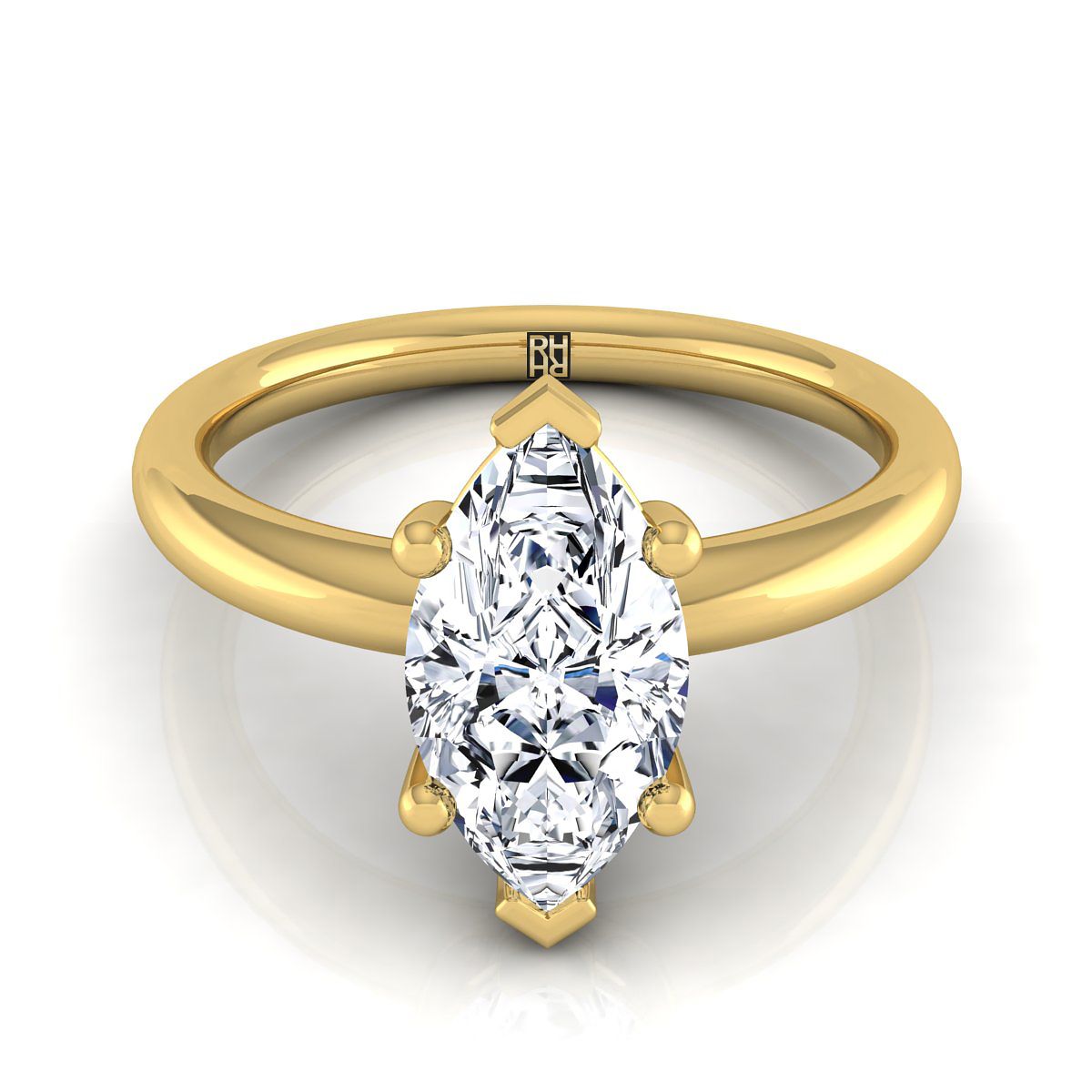 Rounded Comfort Fit Solitaire Marquise, in 18K Yellow Gold, prong setting | RockHer