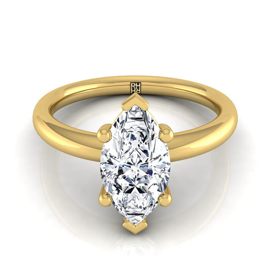 Rounded Comfort Fit Solitaire Marquise, in 18K Yellow Gold, prong setting | RockHer