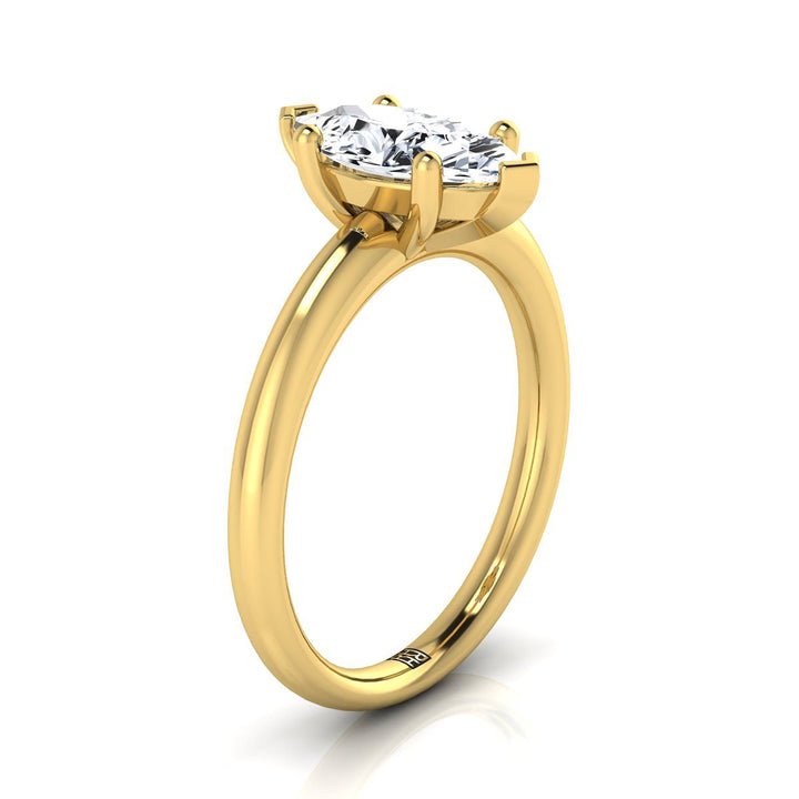 Rounded Comfort Fit Solitaire Marquise, in 18K Yellow Gold, prong setting – side profile | RockHer