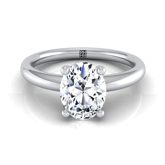 Rounded Comfort Fit Solitaire Oval, in 18K White Gold, prong setting | RockHer