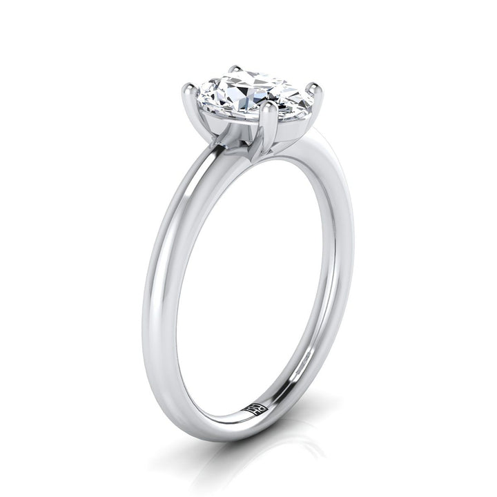 Rounded Comfort Fit Solitaire Oval, in 18K White Gold, prong setting – side profile | RockHer