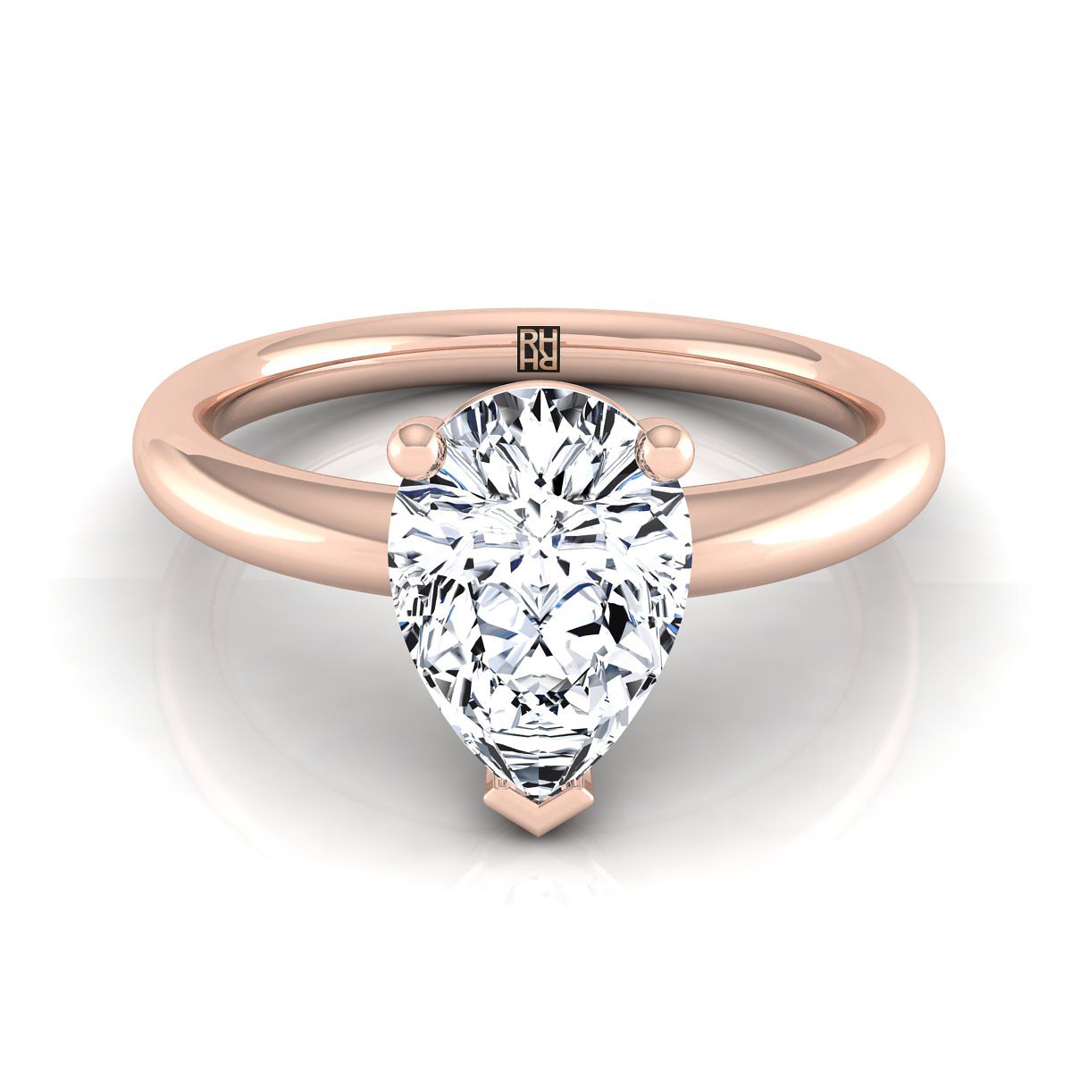 Rounded Comfort Fit Solitaire Pear Shape, in 14K Rose Gold, prong setting | RockHer