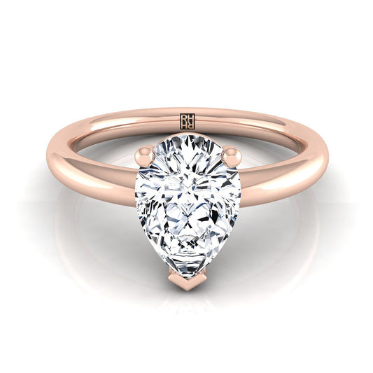 Rounded Comfort Fit Solitaire Pear Shape, in 14K Rose Gold, prong setting | RockHer