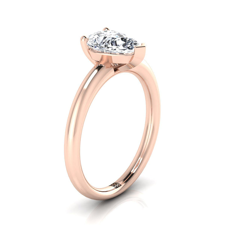 Rounded Comfort Fit Solitaire Pear Shape, in 14K Rose Gold, prong setting – side profile | RockHer