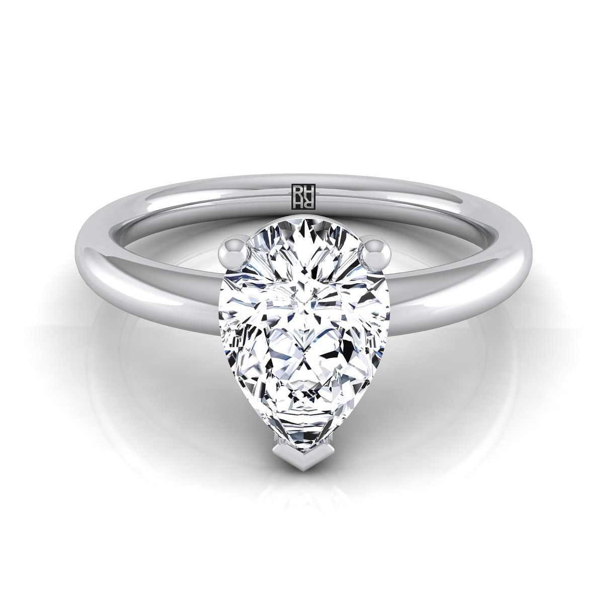 Rounded Comfort Fit Solitaire Pear Shape, in Platinum, prong setting | RockHer