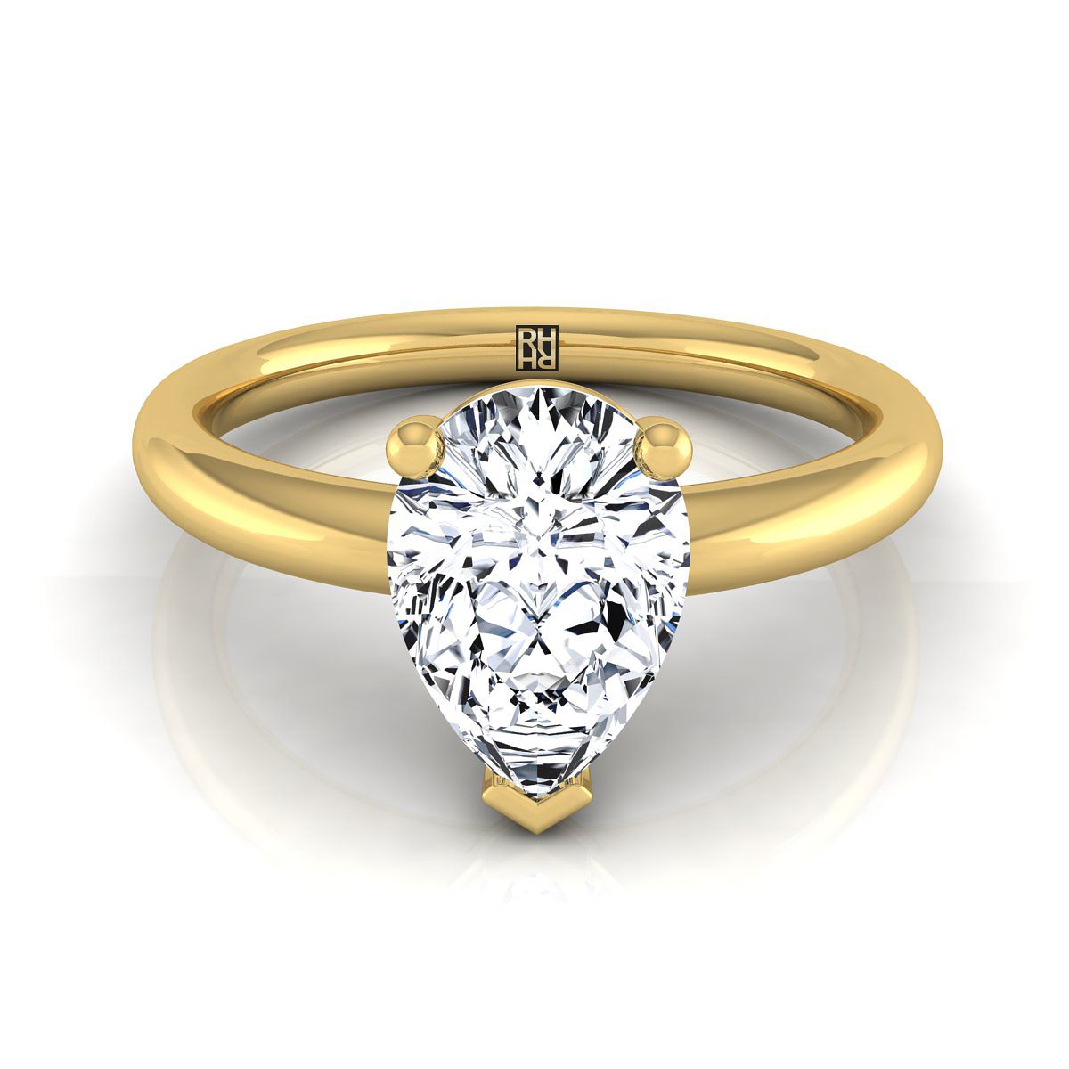 Rounded Comfort Fit Solitaire Pear Shape, in 18K Yellow Gold, prong setting | RockHer