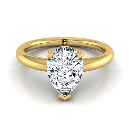 Rounded Comfort Fit Solitaire Pear Shape, in 18K Yellow Gold, prong setting | RockHer