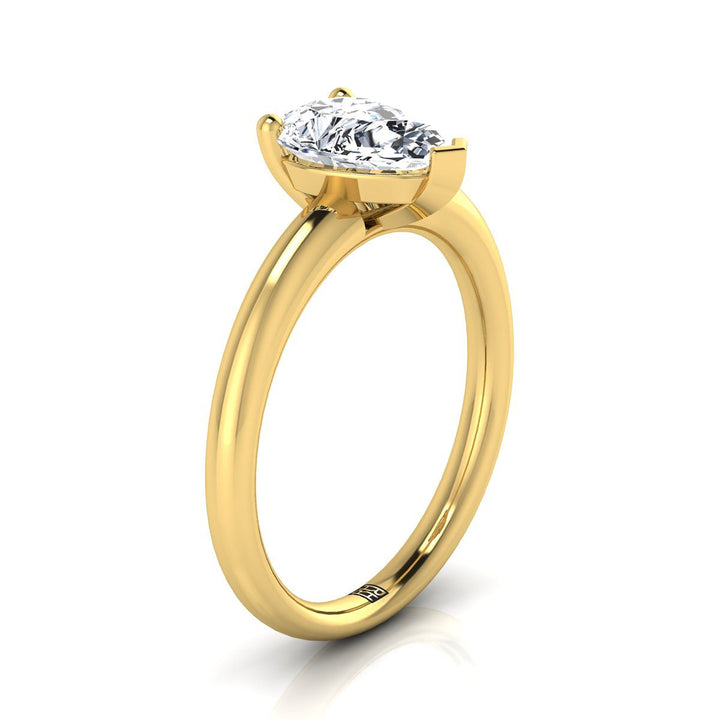 Rounded Comfort Fit Solitaire Pear Shape, in 18K Yellow Gold, prong setting – side profile | RockHer
