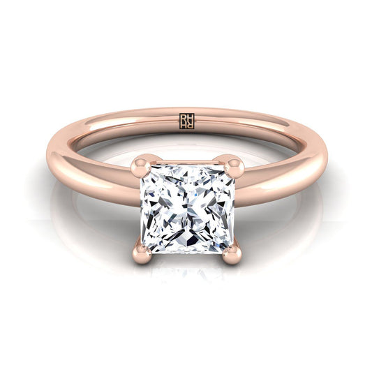 Rounded Comfort Fit Solitaire Princess, in 14K Rose Gold, prong setting | RockHer