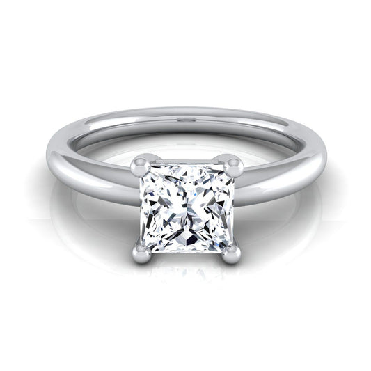 Rounded Comfort Fit Solitaire Princess, in 18K White Gold, prong setting | RockHer