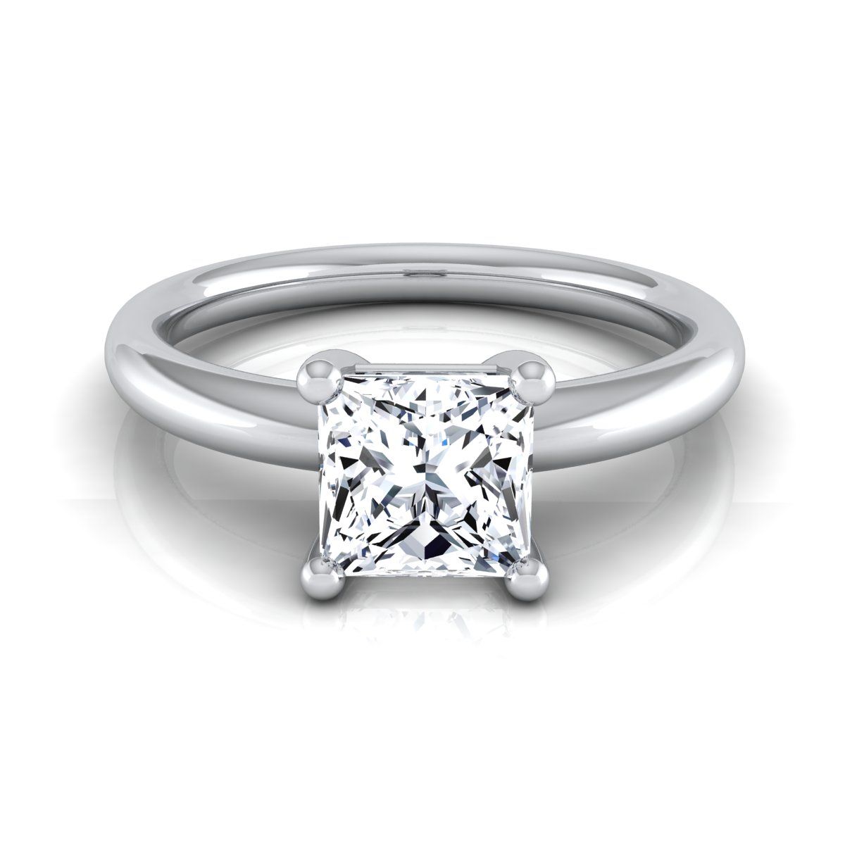 Rounded Comfort Fit Solitaire Princess, in Platinum, prong setting | RockHer
