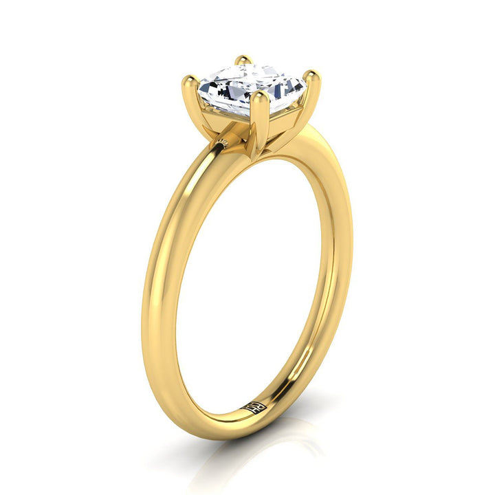 Rounded Comfort Fit Solitaire Princess, in 18K Yellow Gold, prong setting – side profile | RockHer