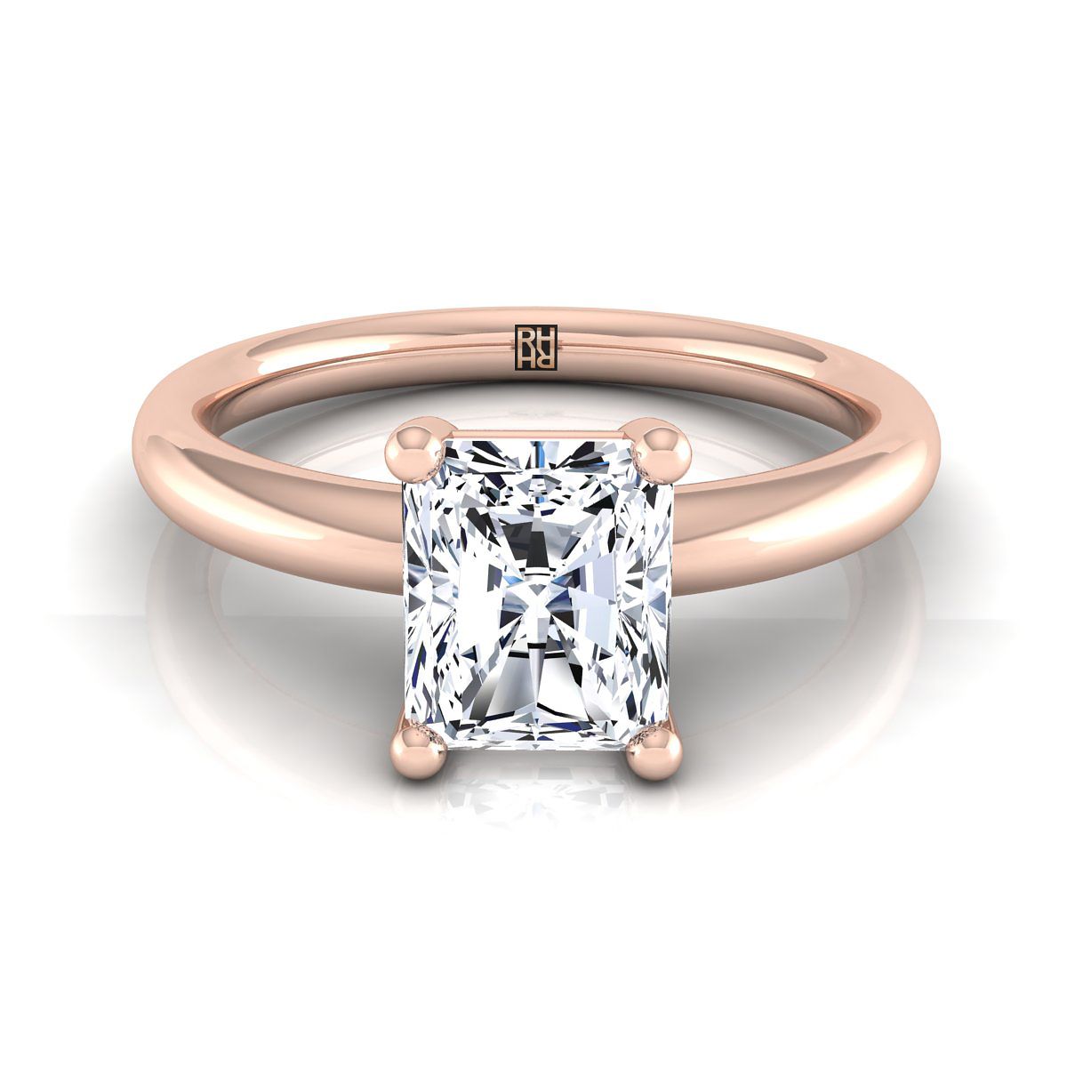 Rounded Comfort Fit Solitaire Radiant, in 14K Rose Gold, prong setting | RockHer