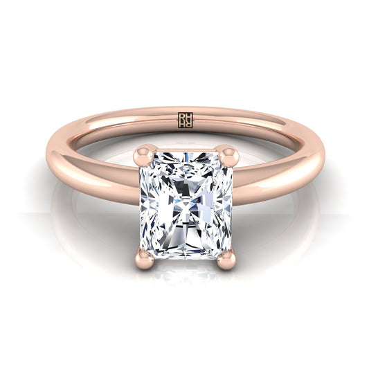 Rounded Comfort Fit Solitaire Radiant, in 14K Rose Gold, prong setting | RockHer