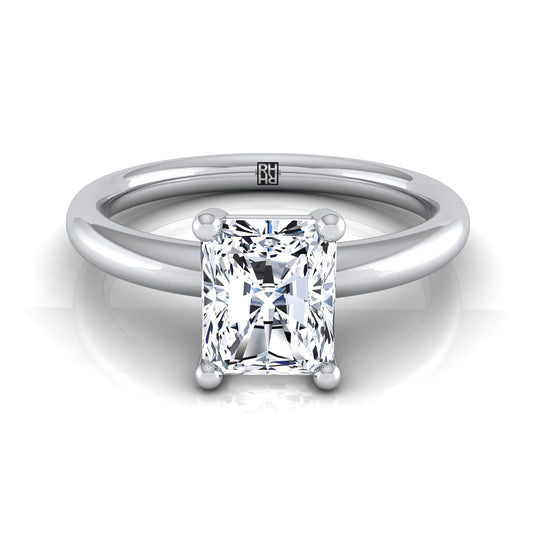 Rounded Comfort Fit Solitaire Radiant, in 18K White Gold, prong setting | RockHer