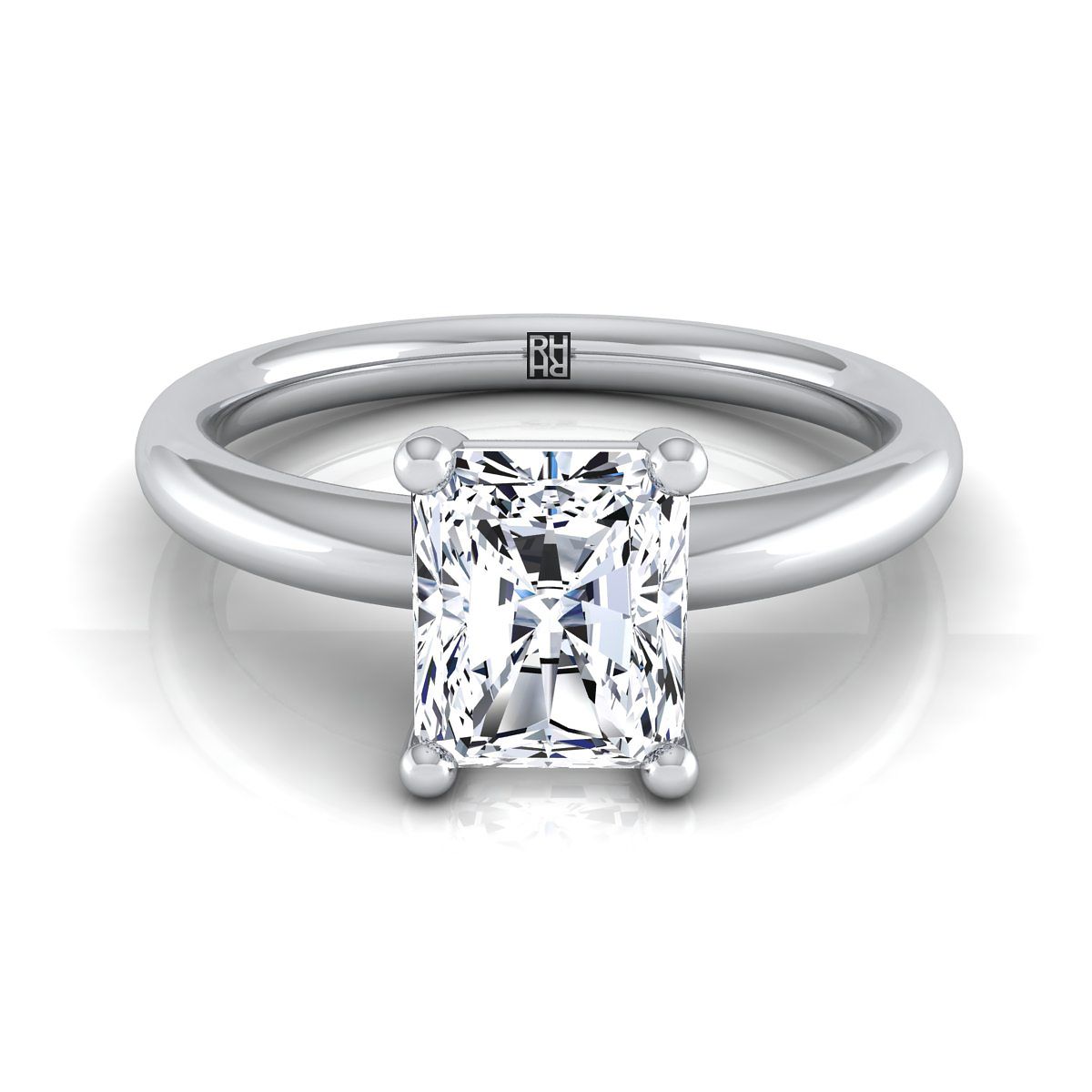 Rounded Comfort Fit Solitaire Radiant, in Platinum, prong setting | RockHer