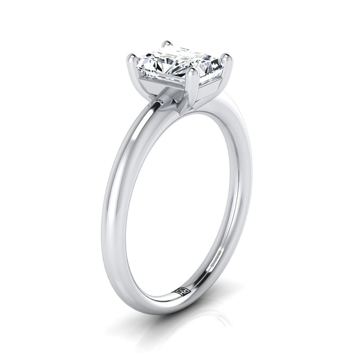 Rounded Comfort Fit Solitaire Radiant, in Platinum, prong setting – side profile | RockHer