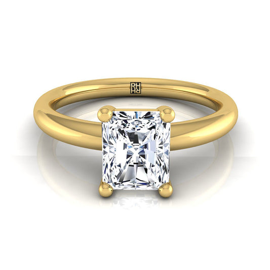 Rounded Comfort Fit Solitaire Radiant, in 18K Yellow Gold, prong setting | RockHer