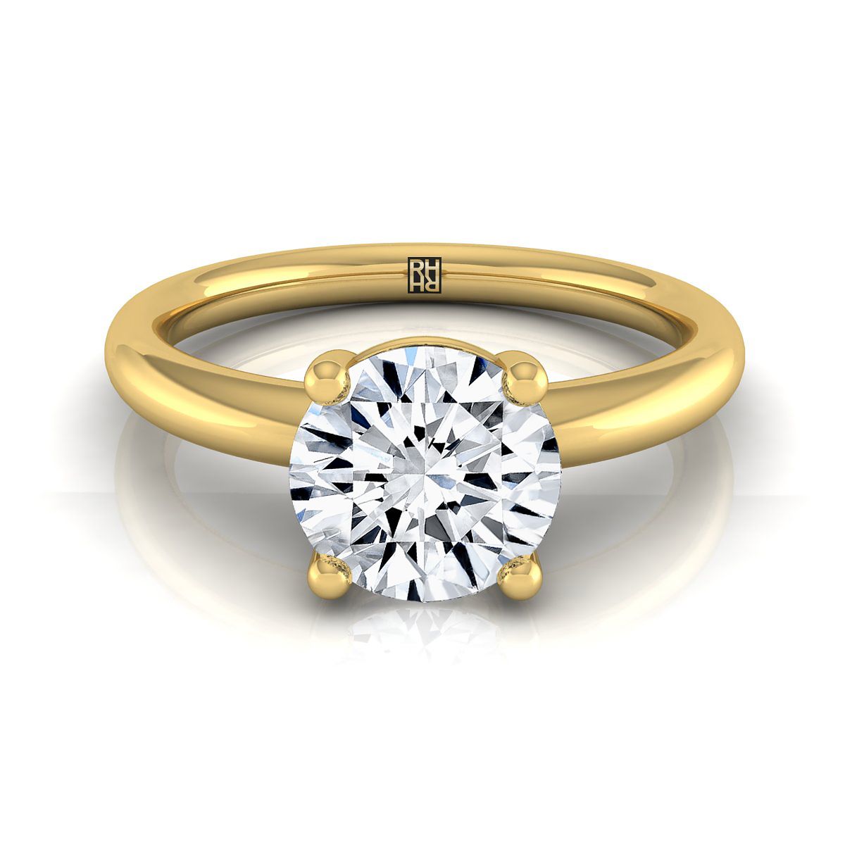 Round Brilliant, Rounded Comfort Fit Solitaire, in 18K Yellow Gold, prong setting | RockHer