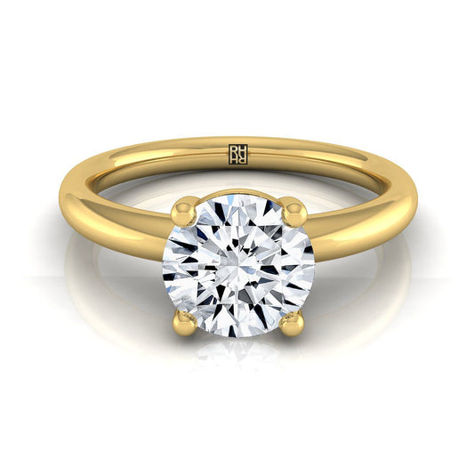 Round Brilliant, Rounded Comfort Fit Solitaire, in 18K Yellow Gold, prong setting | RockHer