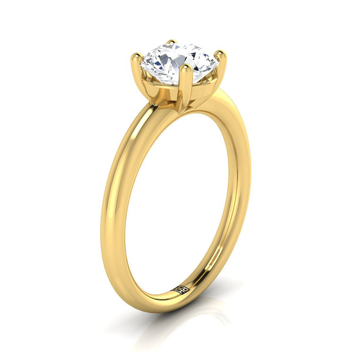 Round Brilliant, Rounded Comfort Fit Solitaire, in 18K Yellow Gold, prong setting – side profile | RockHer