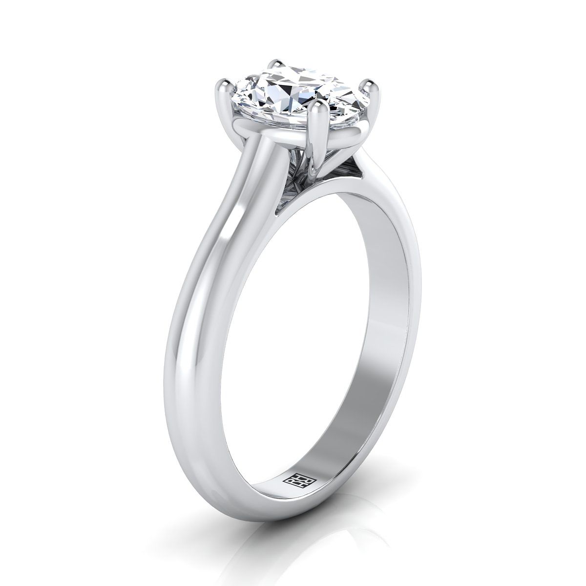Platinum Oval Pinched Comfort Fit Claw Prong Solitaire Engagement Ring – side profile | RockHer
