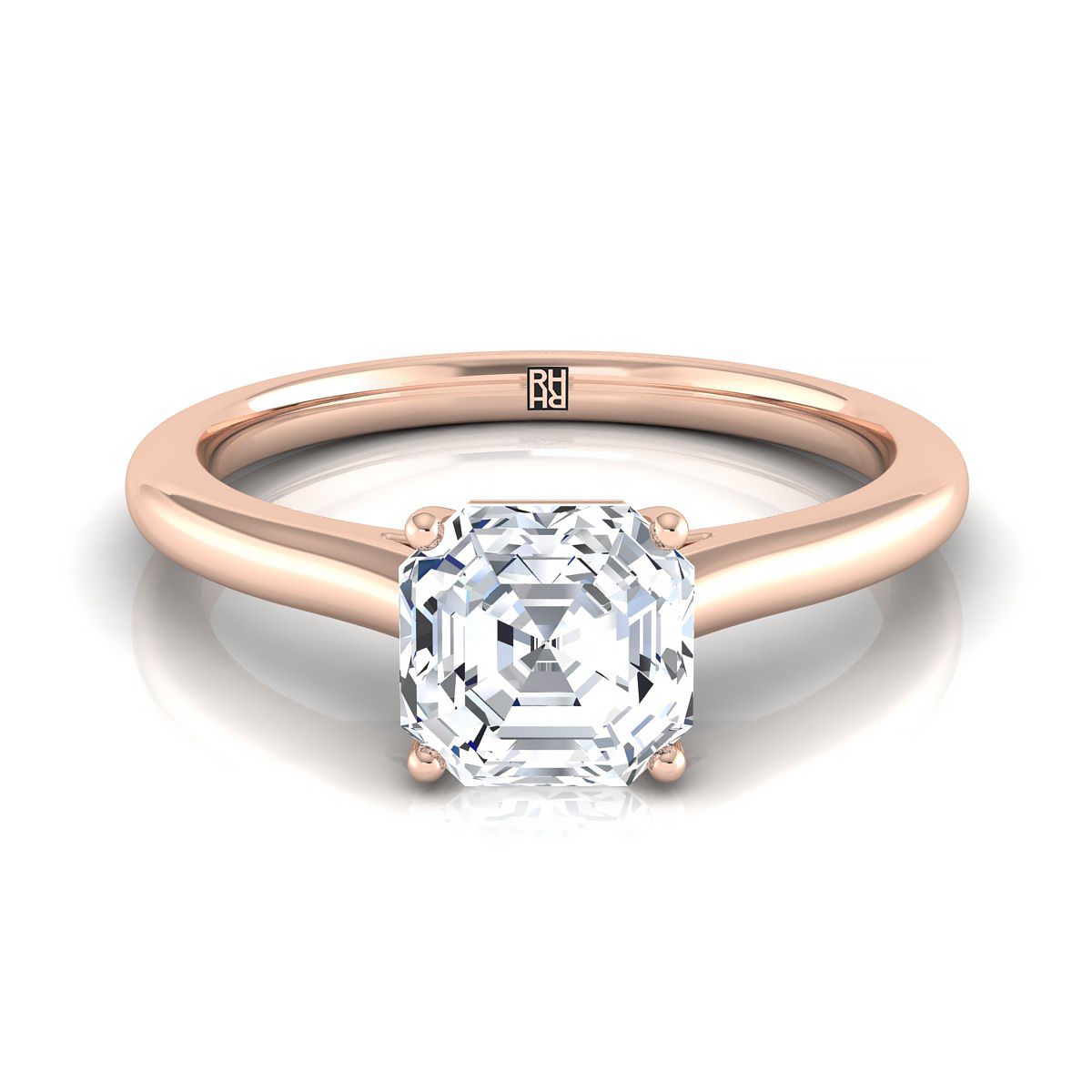Pinched Cathedral Solitaire Asscher, in 14K Rose Gold, prong setting | RockHer