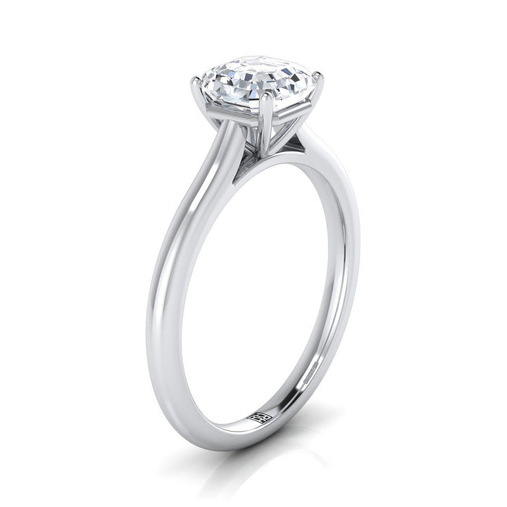 Pinched Cathedral Solitaire Asscher, in 18K White Gold, prong setting – side profile | RockHer