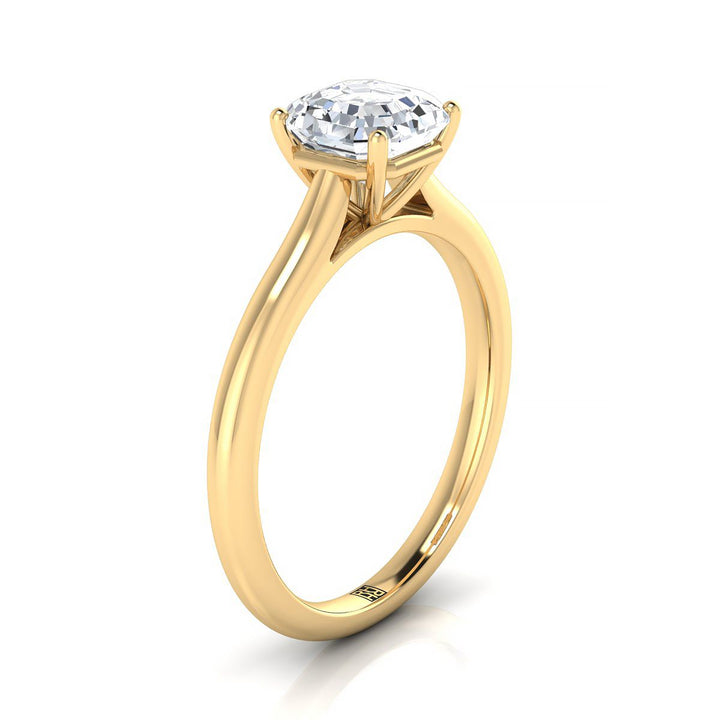 Pinched Cathedral Solitaire Asscher, in 18K Yellow Gold, prong setting – side profile | RockHer