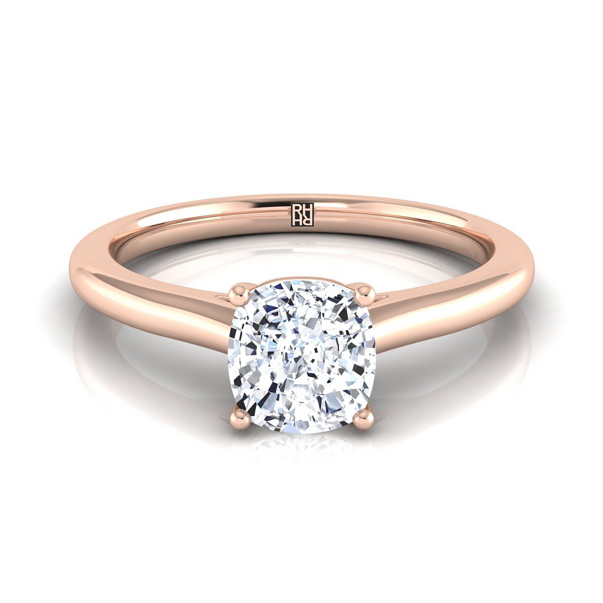 Pinched Cathedral Solitaire Cushion, in 14K Rose Gold, prong setting | RockHer