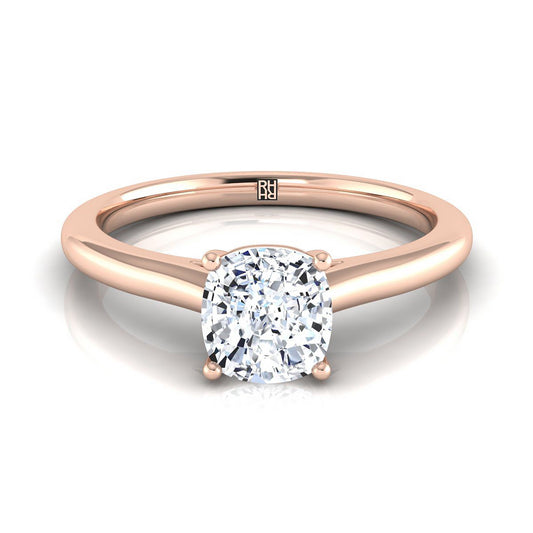 Pinched Cathedral Solitaire Cushion, in 14K Rose Gold, prong setting | RockHer