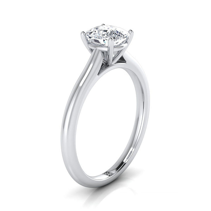 Pinched Cathedral Solitaire Cushion, in 18K White Gold, prong setting – side profile | RockHer