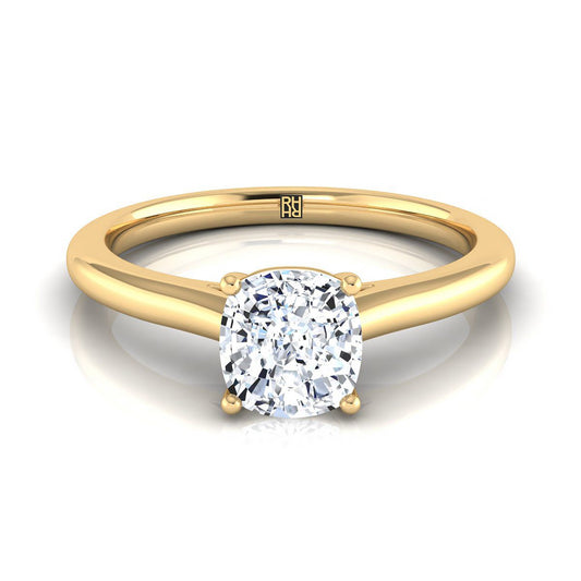 Pinched Cathedral Solitaire Cushion, in 18K Yellow Gold, prong setting | RockHer
