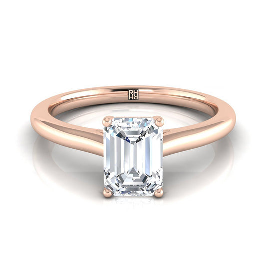 European Cut, Pinched Cathedral Solitaire Emerald, in 14K Rose Gold, prong setting | RockHer