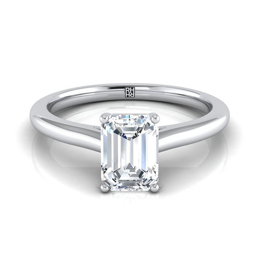European Cut, Pinched Cathedral Solitaire Emerald, in 18K White Gold, prong setting | RockHer