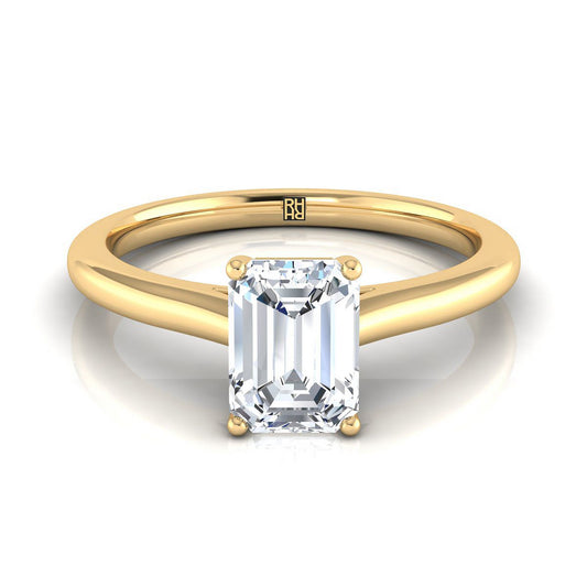 European Cut, Pinched Cathedral Solitaire Emerald, in 18K Yellow Gold, prong setting | RockHer