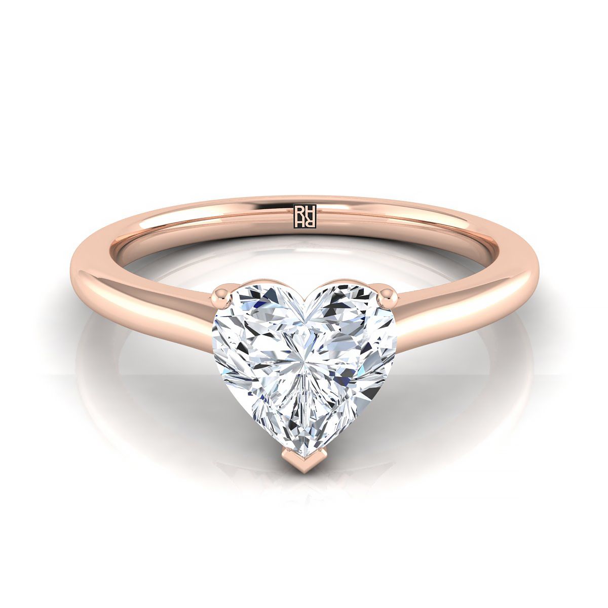 Pinched Cathedral Solitaire Heart Shape, in 14K Rose Gold, prong setting | RockHer