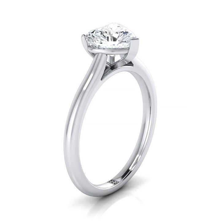 Pinched Cathedral Solitaire Heart Shape, in Platinum, prong setting – side profile | RockHer