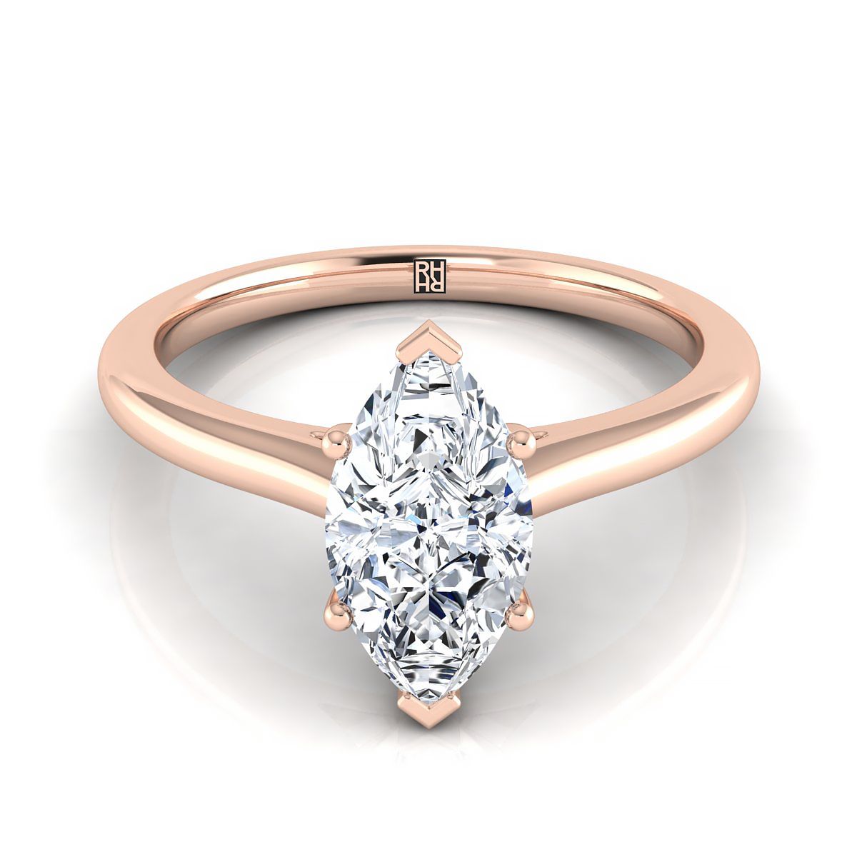 Pinched Cathedral Solitaire Marquise, in 14K Rose Gold, prong setting | RockHer