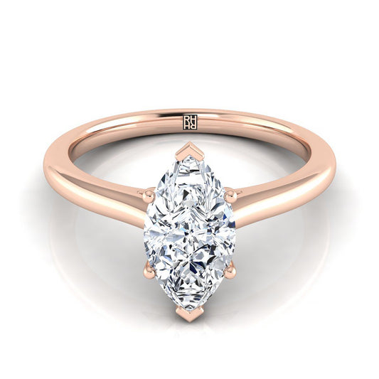 Pinched Cathedral Solitaire Marquise, in 14K Rose Gold, prong setting | RockHer
