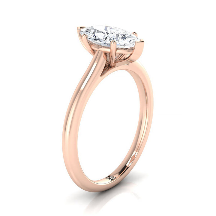 Pinched Cathedral Solitaire Marquise, in 14K Rose Gold, prong setting – side profile | RockHer