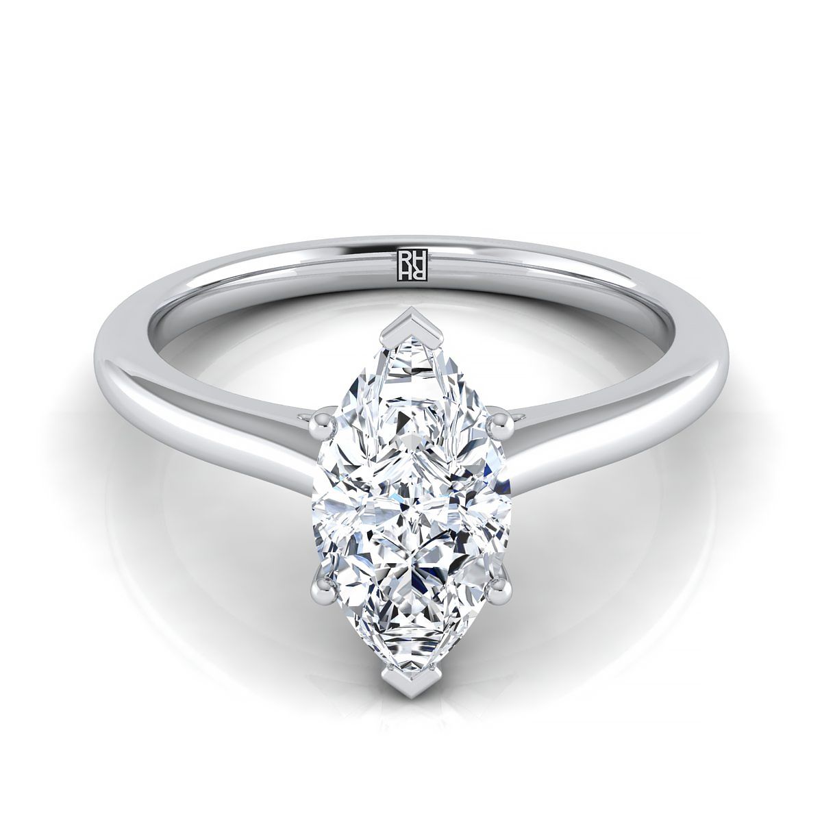 Pinched Cathedral Solitaire Marquise, in 18K White Gold, prong setting | RockHer