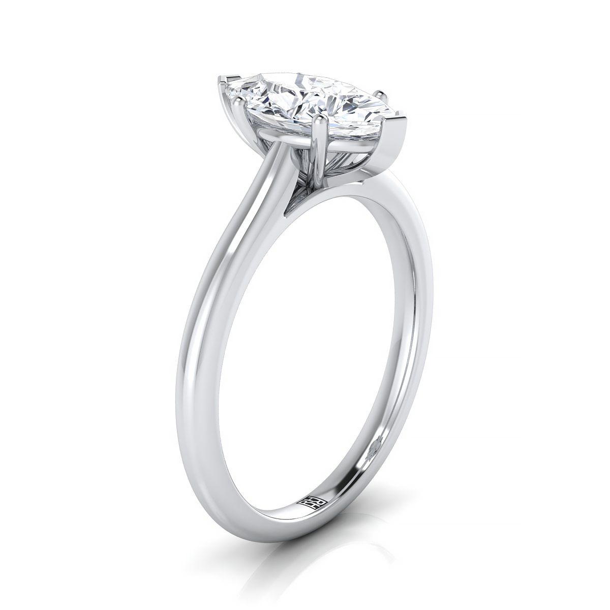 Pinched Cathedral Solitaire Marquise, in 18K White Gold, prong setting – side profile | RockHer