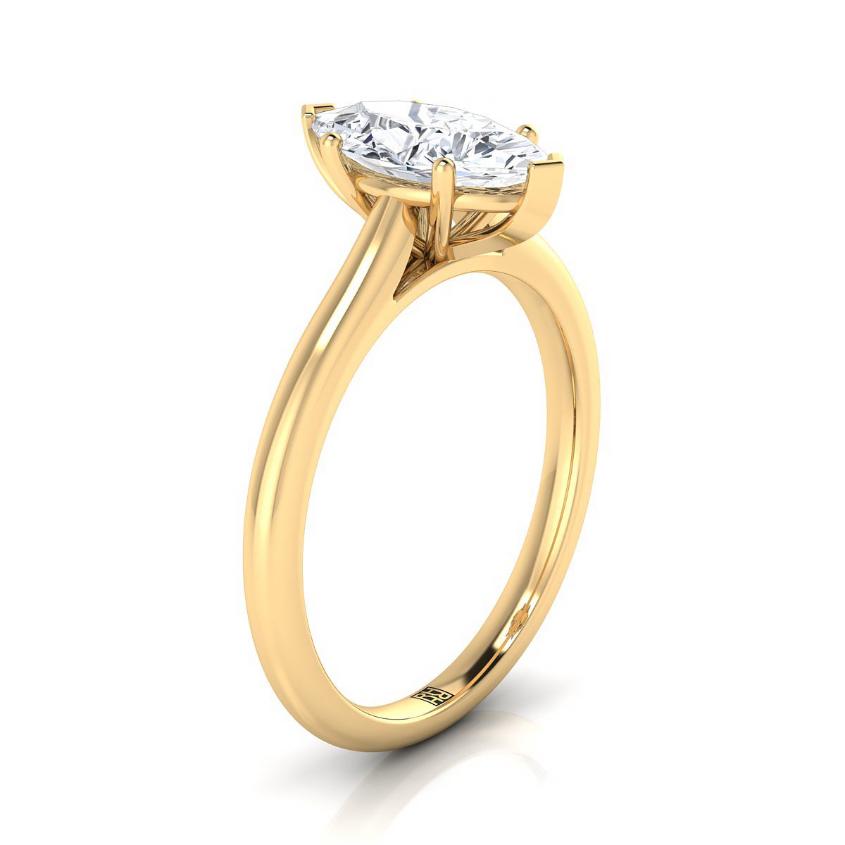Pinched Cathedral Solitaire Marquise, in 18K Yellow Gold, prong setting – side profile | RockHer