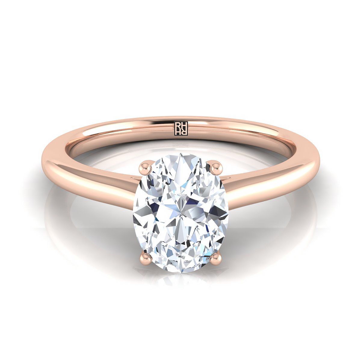 Pinched Cathedral Solitaire Oval, in 14K Rose Gold, prong setting | RockHer