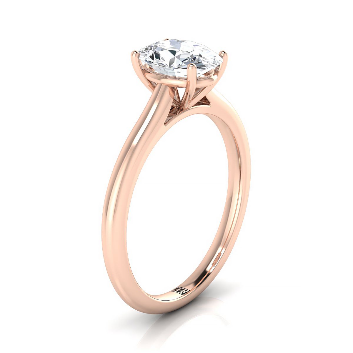 Pinched Cathedral Solitaire Oval, in 14K Rose Gold, prong setting – side profile | RockHer